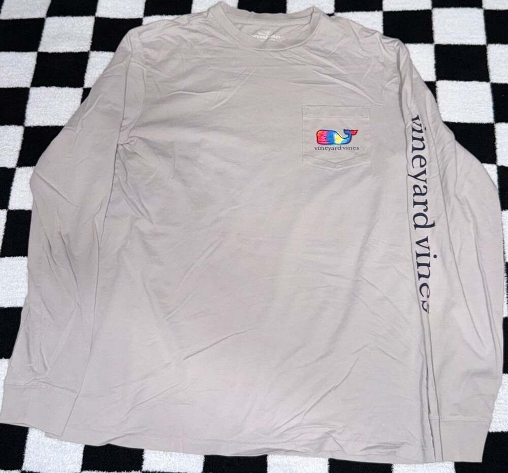 Vineyard Vines Long Sleeve Pocket T-Shirt Gray Tie Dye Whale Logo Size S